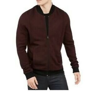 Alfani Mens Promo Bomber Jacket Full Zip Cotton Light Burgundy Black Size XXL